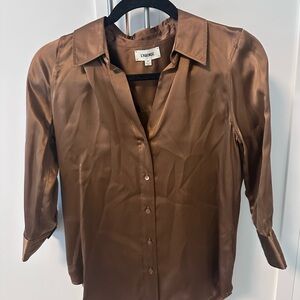 L'AGENCE Brown Satin Button-Up Women's Top